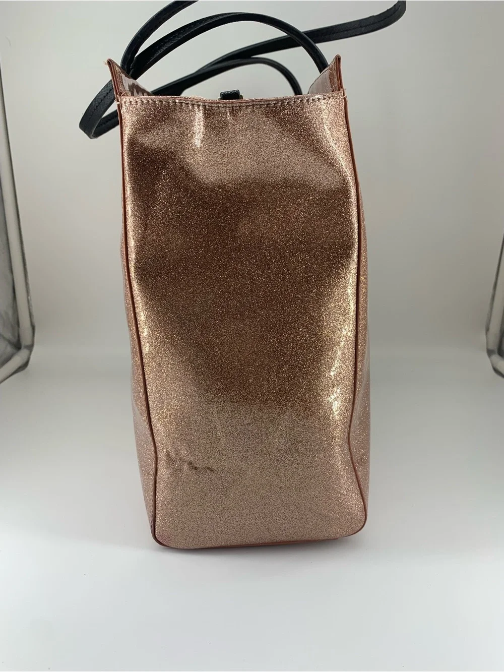 kate spade Mavis Street Taden Rose Gold Glitter Tote with Black Handles